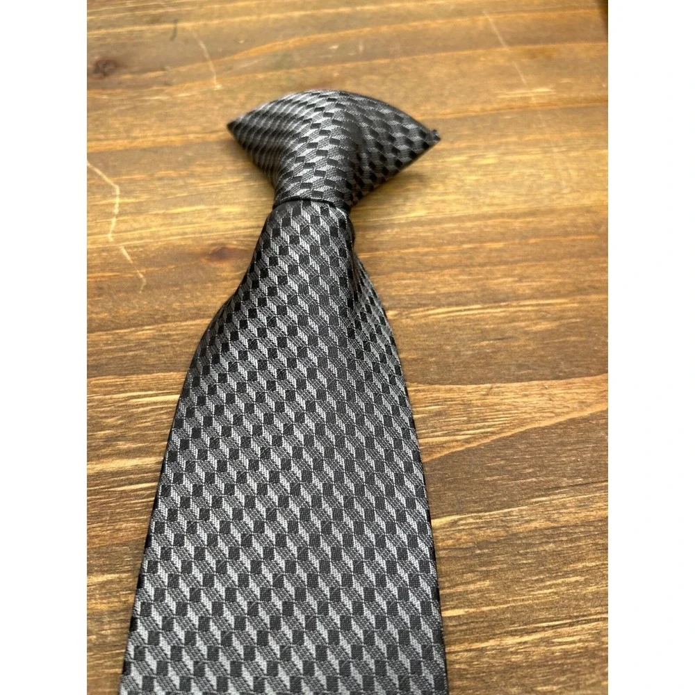 Galls Men's Black Gray Checkered Clip-On Necktie Classic Formal Uniform Tie‎